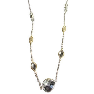 Boutique New Opera length silver & gold tone necklace with clear crystals